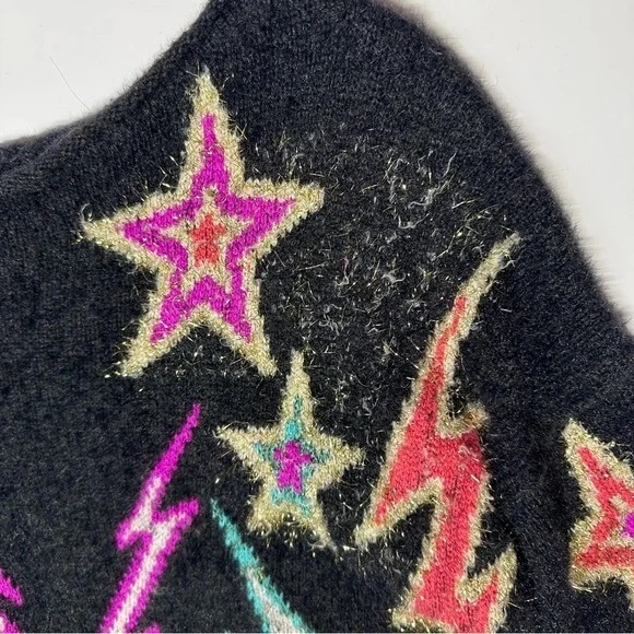 Anthropologie Black Off-Shoulder Star & Lightning Motif Sweater - Picture 5 of 5